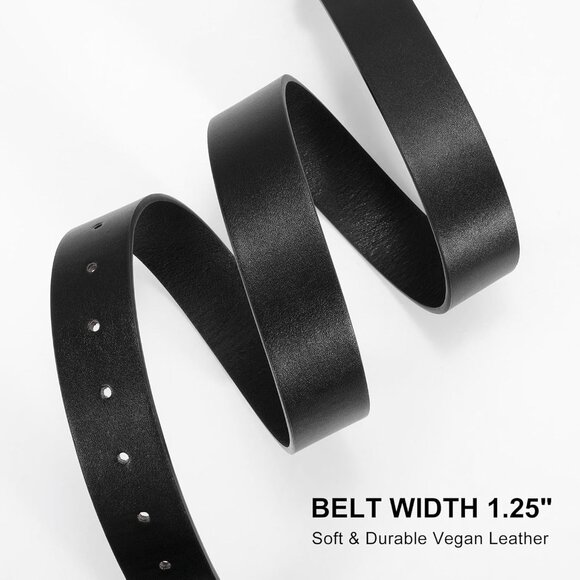 Women Leather Belt with Circle Gold Buckle Fashion Ladies Waist Belt Black Gold main image 5